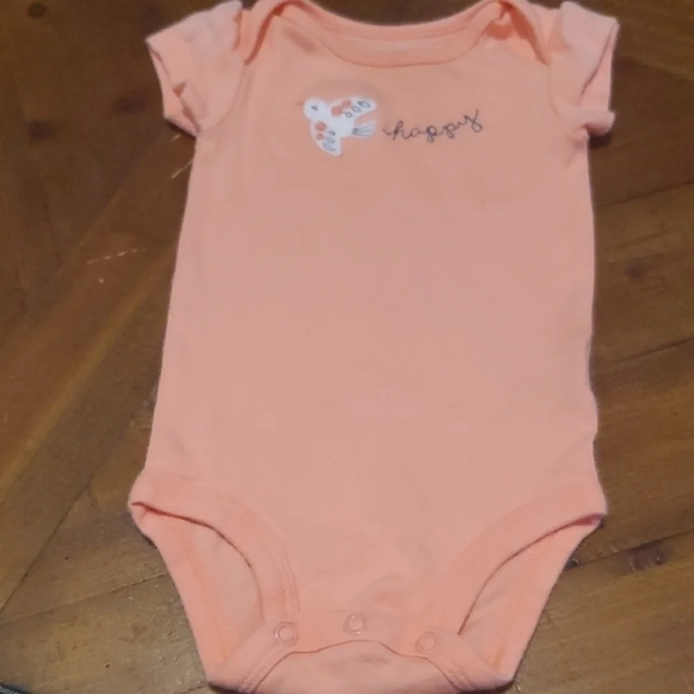 🐻 Carter's Coral Bodysuit with Bird and Happy Embroidery